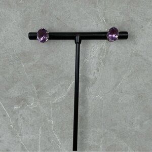 Platinum over 925 Silver Oval Cut Amethyst Stud Earrings